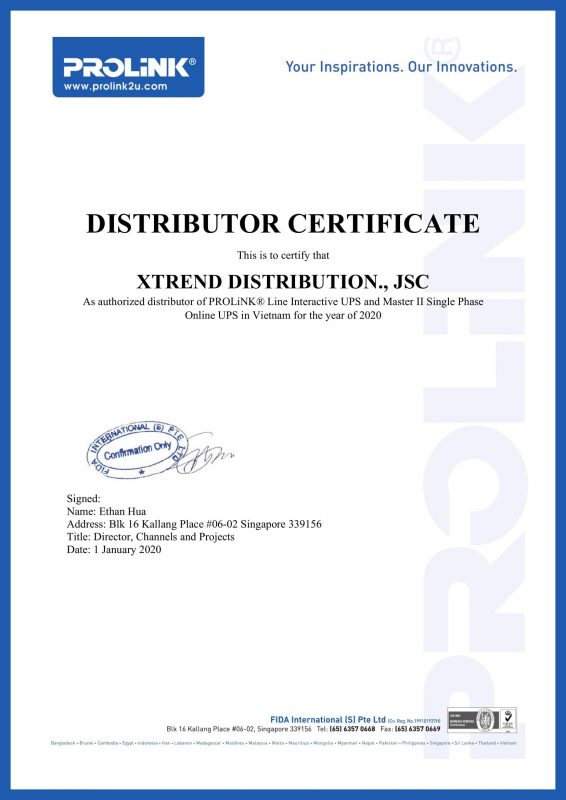 Prolink Certificate