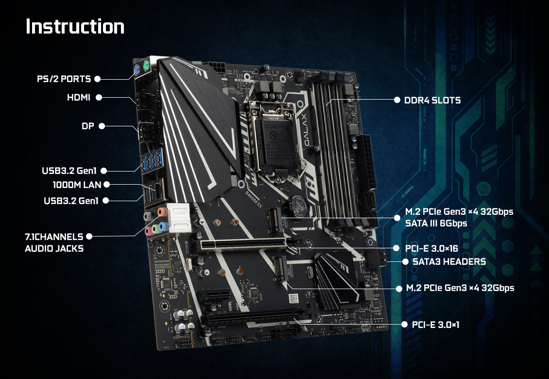 Mainboard GALAX B460M EX (Intel B460, Socket 1151, m-ATX, 4 khe RAM DDR4)
