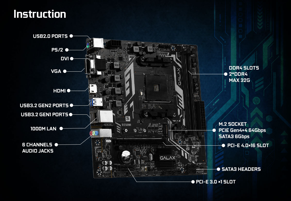 Mainboard GALAX B550M (AMD B550, Socket AM4, m-ATX, 2 khe RAM DDR4)